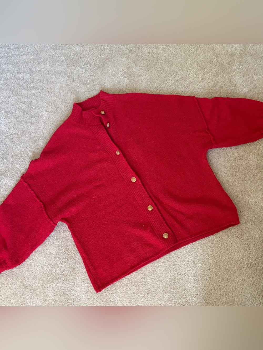 Oversized Red Button-Front Women's Sweater Cardigan
